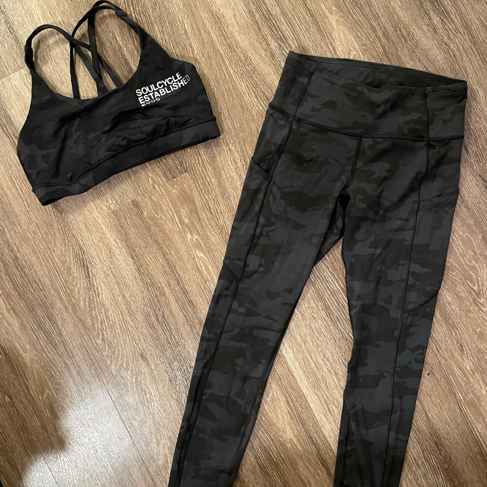 Lululemon camo Soulcycle set